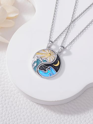 Matching Yin and Yang Necklace, S925 Sterling Silver Sun and Moon Mountains Jewelry Gifts for Her Him4