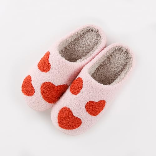 Image of Women's Men's Cute Fuzzy Heart Slippers Memory Foam Fluffy Couple Slippers Cozy House Indoor Outdoor Shoes
