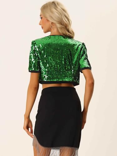 Image of Allegra K Sequin Cardigan for Women Puff Sleeve Open Front Jacket Sparkly Glitter Cropped Shrug Bolero