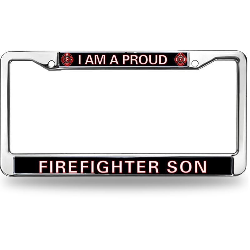 Image of Proud Firefighter Son License Plate Frame Firefighter Superhero Durable License Plate Frame Firefighter Gifts for Men