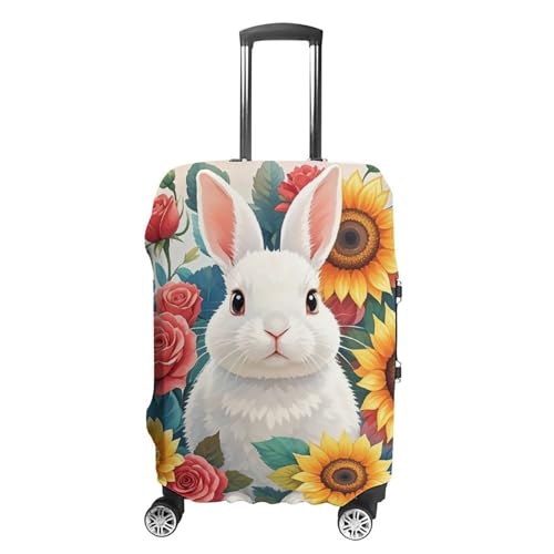 Watercolor Rabbit And Flowers Printed Luggage Cover Protector, Fits 18-32 Inch Luggage