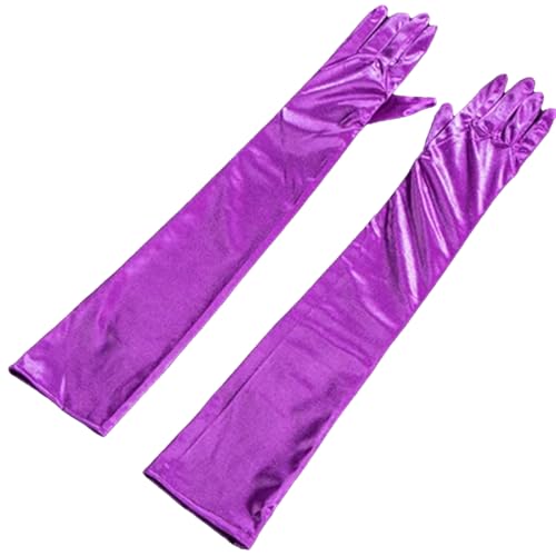 Womens Elegant Elastic Long Gloss Satin Gloves Overlength Sunscreen For Dancing And Formal Driving Attire