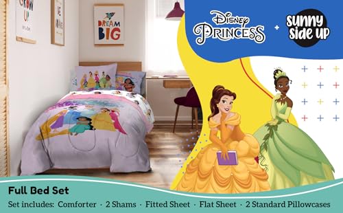 Image of Disney Princess Full Comforter Set - 7 Piece Kids Bedding Includes Comforter, Sheets & Pillow Cover - Super Soft Rainbow Stars Microfiber Bed Set