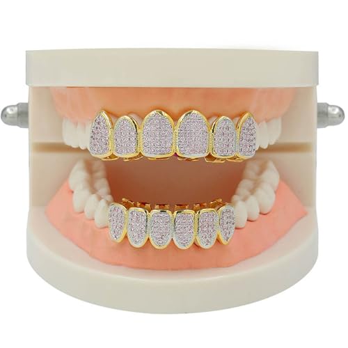 Grillz seis dientes rosa microincrustado 18k baño de oro joya hip hop para hombre y mujer 6