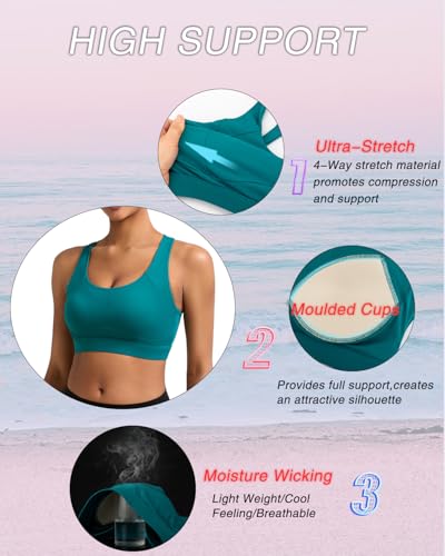 Image of RUNNING GIRL Sports Bras for Women, Moulded Cup High Impact Workout Green Sports Bra Racerback Yoga Bra High Support(WX3068 Storm Teal L)