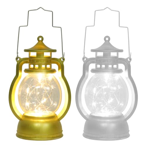 Sosoport 2 Lámparas de Mano Vintage de Hierro Decorativas Color Dorado y Plateado para Ambiente Festivo en Bares Karaokes y Decoración Navideña Linternas Decorativas Vintage sin Cables