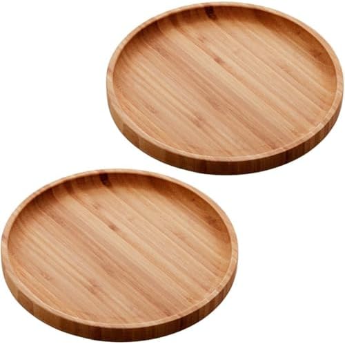 Kit 2 Pratos Bambu 20cm Redondos Servir Petiscos Doces Bandeja Decorativa R...