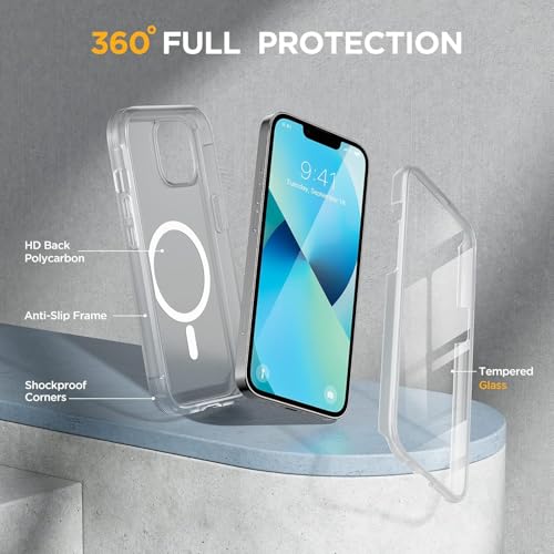 Miracase Magnetic Case for iPhone 13 Mini 5.4 Inch,with MagSafe,Built in Screen Protector,Full Body Protection(Matte Clear) - Thumbnail 3