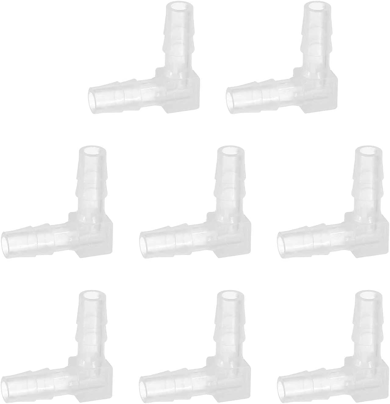 MECCANIXITY 7pcs Hose Barb 90 Degree Elbow l Fitting, 1/4" OD Plastic Hose Barb Pipe Fitting Splicer Mender Joint Adapter for Water Liquid Fuel Line Tube, Clear