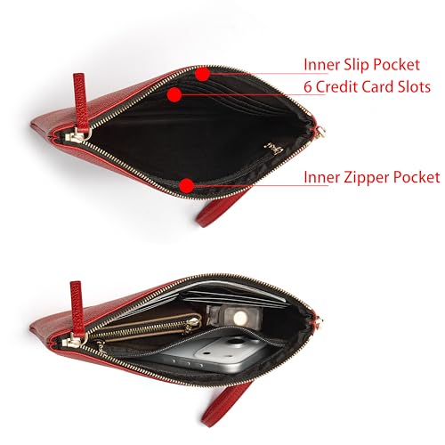 Image of DORIS&JACKY Women Leather Clutch Purse and Phone Wallet with Wristlet Strap | Soft Designer Evening Party Bag, Thin Slim RFID Blocking Cellphone Pouch Case, Formal Casual Handheld Premium Little Purse