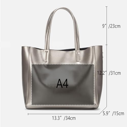 Genuine Leather Tote Bags for Women Solid Color Metallic Shoulder Bag Beach Handbag and Purse Retro Tote for Travel4