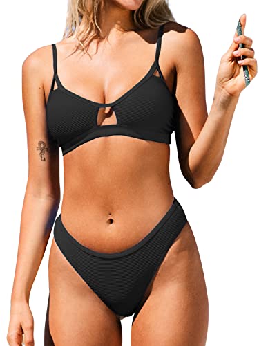 CUPSHE Damen Bikini Set U Ausschnitt Zierausschnitten Sporty Bikini Low...