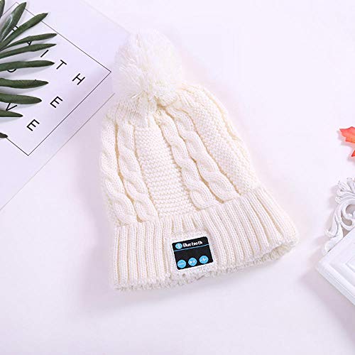 Beanie Mütze Kopfhörer,Herbst und Winter Bluetooth Strickmütze, warme Outdoor-Damen Hut-weiß,Frauen Stricken Winter-Kappe mit