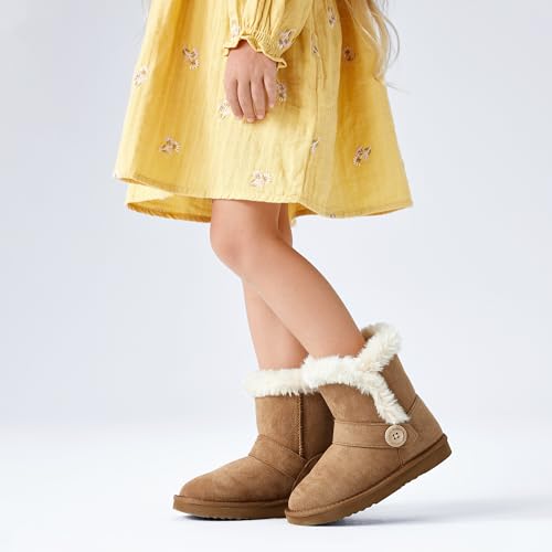BlueKnot Girls Winter Cold Weather Wood Button Warm Shearling Lightweight Comfort Boots4