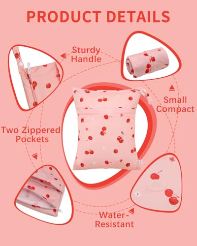 Image of babygoal Wet and Dry Pockets for Baby Nappies, Washable Travel Bags, Beach, Pool, Gym Bag for Swimsuits and Wet Clothes, with Two Zip Pockets, Girl colour: 42, 30cm x 36cm, Wet and Dry Bag