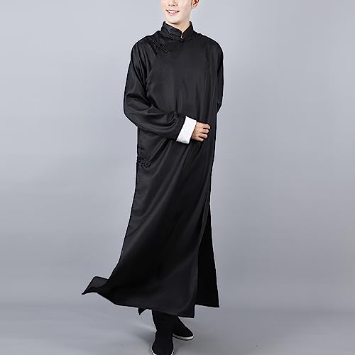 Traditional Chinese Men's Cheongsam Solid Mandarin Collar Long Gown Martial Art Uniform Crosstalk Robe Performance Wear2