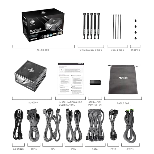 Image of ASRock Steel Legend SL-1000P 1000W ATX Power Supply, 80 Plus Platinum, ATX3.1 & PCIe 5.1 Ready, Fully Modular, 135mm FDB Fan, 10-Year Warranty Lambda A+