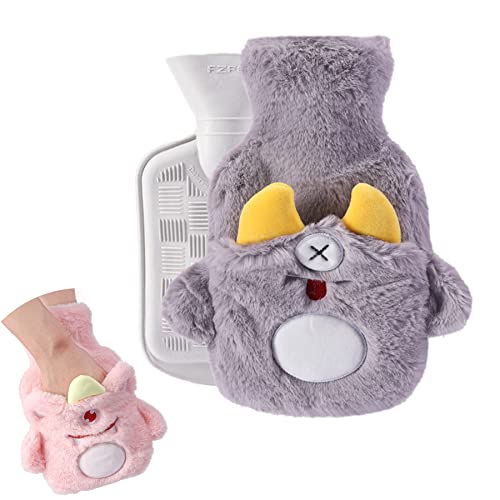 Wärmflasche Kinder,Süßes Monster Wärmflasche mit Handwärmerbezug,Wärmflasche mit Bezug Flauschig,Abnehmbare und Waschbare Wärmflasche,Premium Wärmflasche,Geprüft und Frei Von Schadstoffen