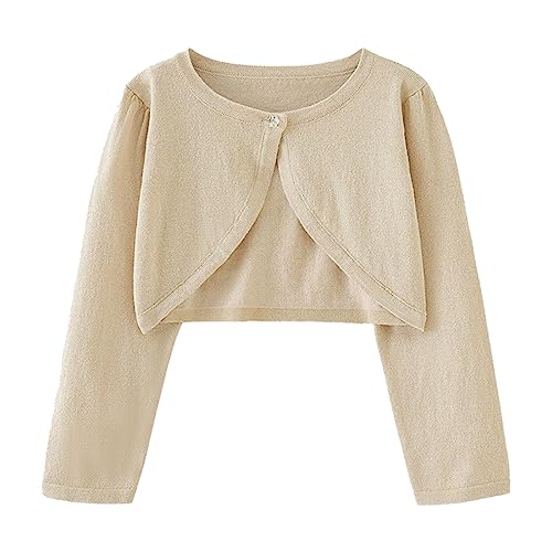 Toddler Little Girls Open Front Shru𝐠 Cardigan Knit Long Sleeve Bolero with Button Closure Cropped Sweaters Tops
