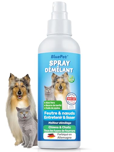 BluePet 200 ML Spray Démêlant pour Chien et Chat à Poils Longs, Soin du Pelage sans Rincage, Éliminer Les Feutrages, Démêleur Naturel avec Aloe Vera et...