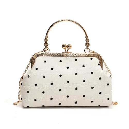 Kiss Lock Purse and Handbag for Women Polka Dot Medium Crossbody Bag Lace Handbags Kiss Clasp Tote Shoulder Bags