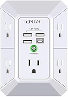 USB Wall Charger, Surge Protector, QINLIANF 5 Outlet Extender with 4 USB Charging Ports ( 4.8A Total) 3-Sided 1680J Power...