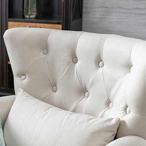 Chairus Mid-Century Modern Accent Chairs Set Of 2, Comfy Tufted Single Sofa Chair Wingback Armchair With Pillow For Club, Living Room, Bedroom - Linen, Beige #TOP5