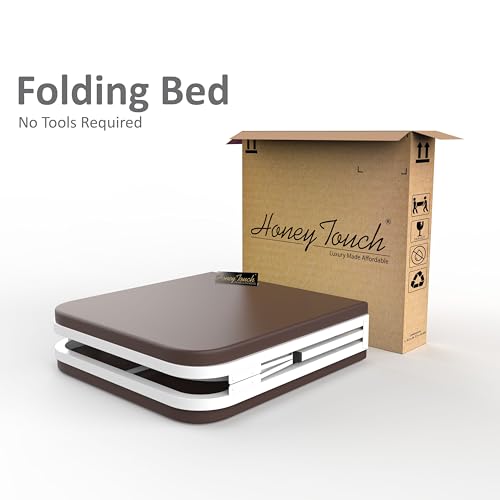 Image of Honey Touch Atlas Folding Bed Single with Double Layer Mattress | No Assembly Required | Foldable Bed for Sleeping /Guests /Rented Apartments /Bedroom (3ft x 6ft, White)