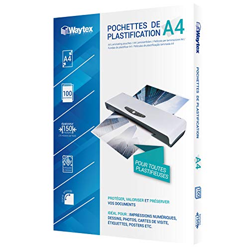 WAYTEX 78273 Pack de 100 Feuilles de plastification 75 microns 21 x 29.7, Transparent, A4