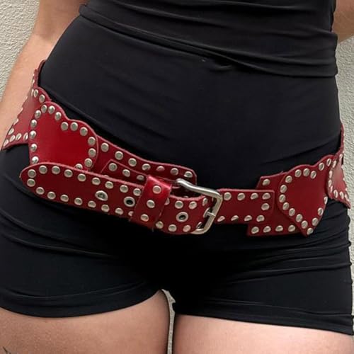 Heart Shape Rivet Embellished PU Leather Belt Decorative Waist Chain Belt Fashionable Punk Type Waistband3