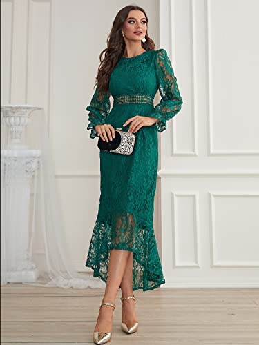 Aosan Women's Dresses Casual Wedding Flounce Sleeve Mermaid Hem Guipure Lace Prom Dress Wedding Guest (Color : Dark Green, Size : Small) #TOP2