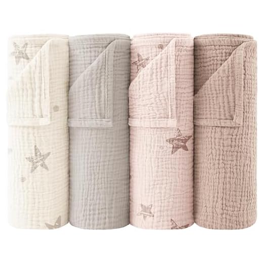 bearmoss Langes Coton BéBé 60x60cm Lot de 4 Mousseline de Coton, Absorbant Respirant pour Nouveauné Peau Sensible pour Unisexe Bébé Filles et Garçons (Rose)