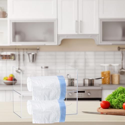 Image of uxcell Trash Bag Dispenser Roll Holder, Wall Mount Acrylic Garbage Bag Dispenser Roll Holder Double Sided for Garbage Bag Grocery Shopping Bag, (26.5 x 5.4 x 10.23 inches)
