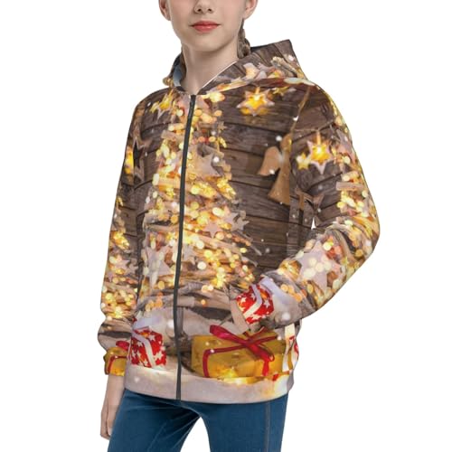 Christmas Tree Kids Pullover Hoodies Boys Zip Up Sweatshirts Girls Athletic Clothes with Pocket