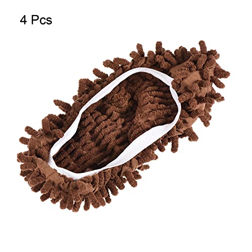 Image of MECCANIXITY Washable Cleaning Shoes Cover Multifunction Chenille Duster Mop Slippers Foot Socks for House Floor, Pack of 4 Brown
