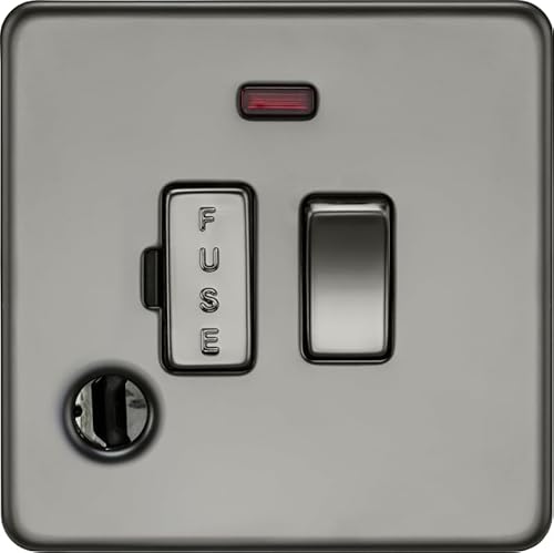 Knightsbridge 13A Switched Fused Spur with Neon and Flex Outlet - Black Nickel