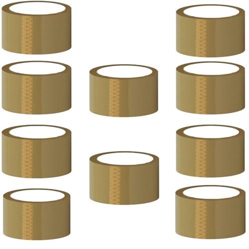 Image of ZOHRA Pack Of 10 Per Pack Self Adhesive Brown Packing Cello Tape - 65 Meters in Length - 48mm Width, BOPP Industrial Packaging Tape for E-Commerce Box Packing