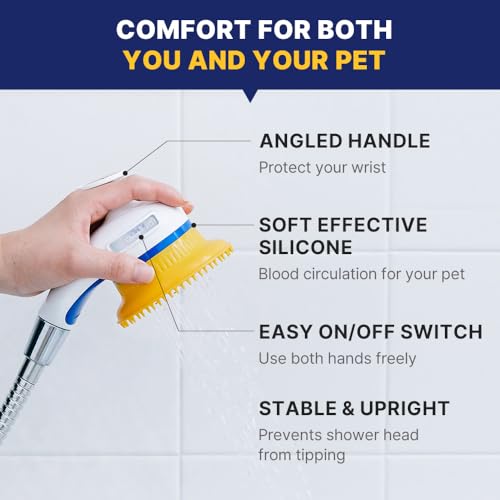 [PETHROOM] Pet Relaxing Grooming Brush Scrubber Shower Wash Head Attachment for Dogs and Cats Spa Washing and Bathing | Dog Cat Hair Deshedding Splash Shield | Massage Rubber Bath Tool - Thumbnail 6