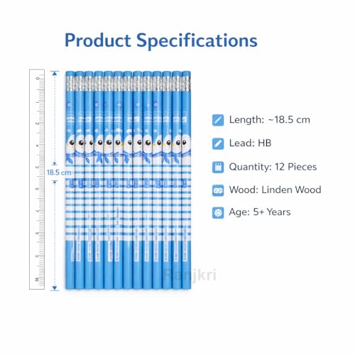 Image of Ranjkri Premium HB Graphite Pencil Set for Kids & Students - Pack of 12 Dark Wood Pencils with Eraser - Ideal for School, Writing, Sketching, Exams & Gifting