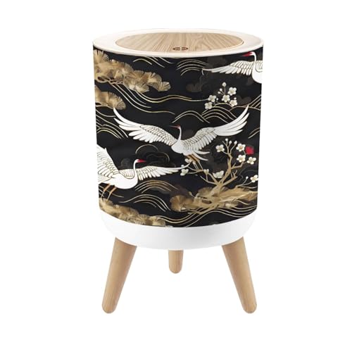 Image of Small Trash Can with Lid Japanese seamless pattern crane birds elements Asian oriental 1.8 Gallon Dog Proof Trash Can Round Garbage Can Waste Bin Wastebasket for Bathroom Bedroom Living Room