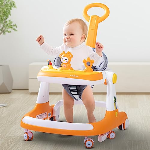 Image of Baybee Magnum 2 in 1 Baby Walker for Kids, Round Kids Push Walker with Parental Handle & Height Adjustable, Foldable Activity Walker for Baby with Musical Toy Bar for 6-18 Months Boys Girls (Yellow)