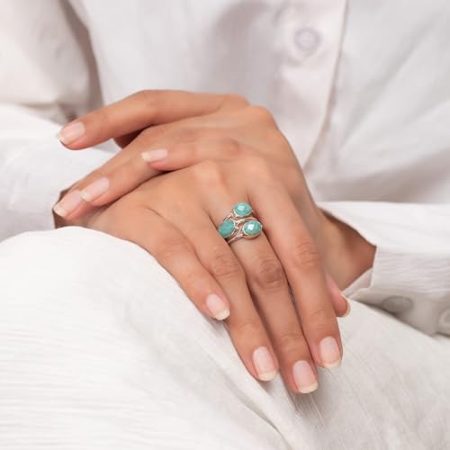 Amazonite Solid 925 Sterling Silver Handmade 3 Stone Ring4