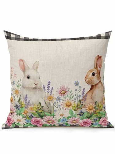 Outdoor Pillows Waterproof, Easter Bunny Bedding Throw Pillows with Insert