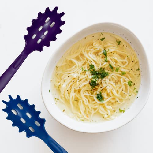 Image of Rite-Size 8 oz. Spaghetti Pasta Spoon Server, Copolymer Plastic Heat Resistant Professional Cooking Tool, Blue