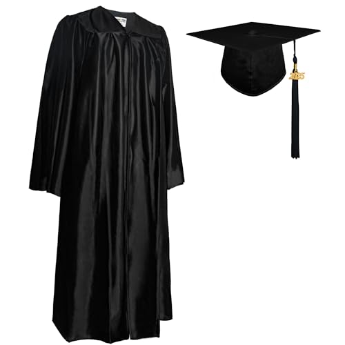 GraduationMall 2024 Abito da Laurea e Cappello Nappa Anno Charm per Adulti Università Abbigliamento di Medio Costume Unisex Nero M Taglie Forti (5'6"-5'8"), Nero, M Plus