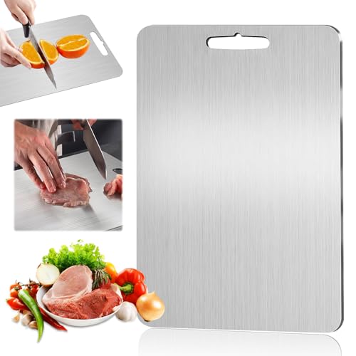 Schneidbrett Aus Edelstahl Beidseitig für Fleisch, Brot, Gemüse, Obst Schneiden Titan Schneidebrett Titanium Cutting Board Antibakteriell&Kratzfest 304 Schneidebrett Edelstahl (29 * 20CM)
