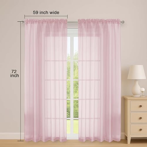 Image of OWENIE Blush Sheer Curtains 72 Inches Long 2 Panels Set, Transparent Voile Sheer Curtain for Living Room Bedroom Window Sliding Glass Door Treatment, 59 x 72 Inch, Blush
