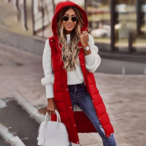 Womens Long Puffer Vest Quilted Hooded Sleeveless Zip Up Vests Fall Winter Warm Outerwear Padded Coat with Pockets2