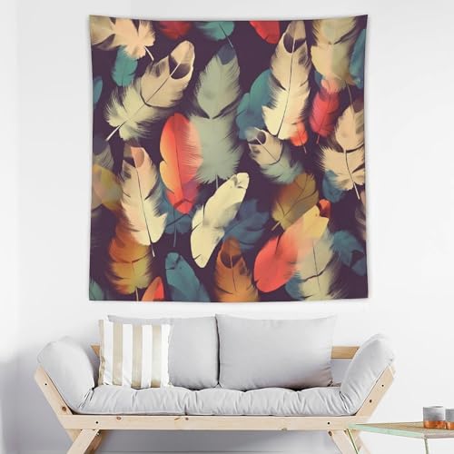 Tapisserie murale plumes grand format en tissu léger pour fond de lit