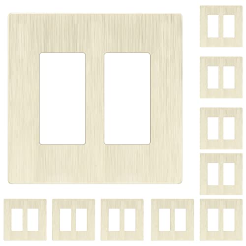 Image of LIDER Double Decorator Switch Cover, Screwless Wall Plate, Mid-Size 2-Gang 4.88 inch x 4.92 inch, UL Listed, Thermoplastic, Brushed Light Almond, 10-Pack